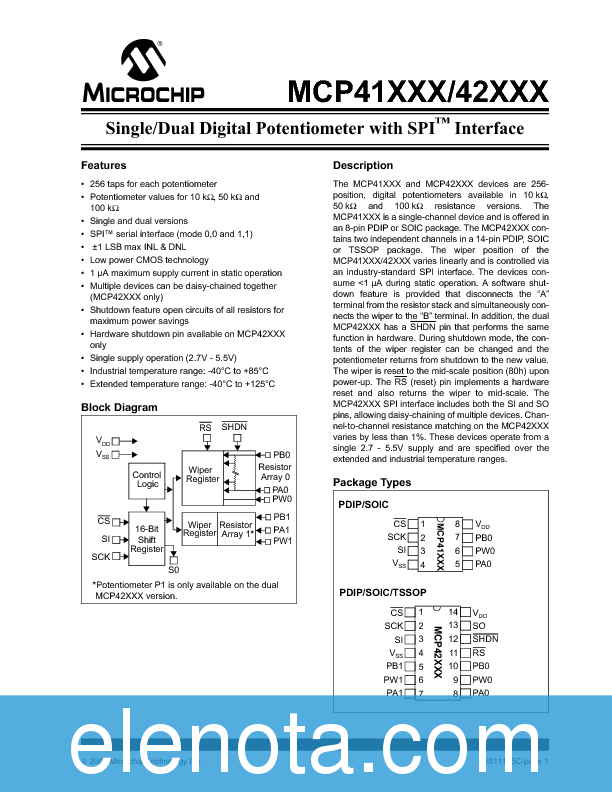 MCP41010 Datasheet PDF (682 KB) Microchip Technology | Pobierz z Elenota.pl