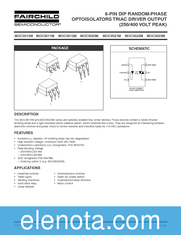 MOC3021-M Datasheet PDF (522 KB) Fairchild | Pobierz z Elenota.pl