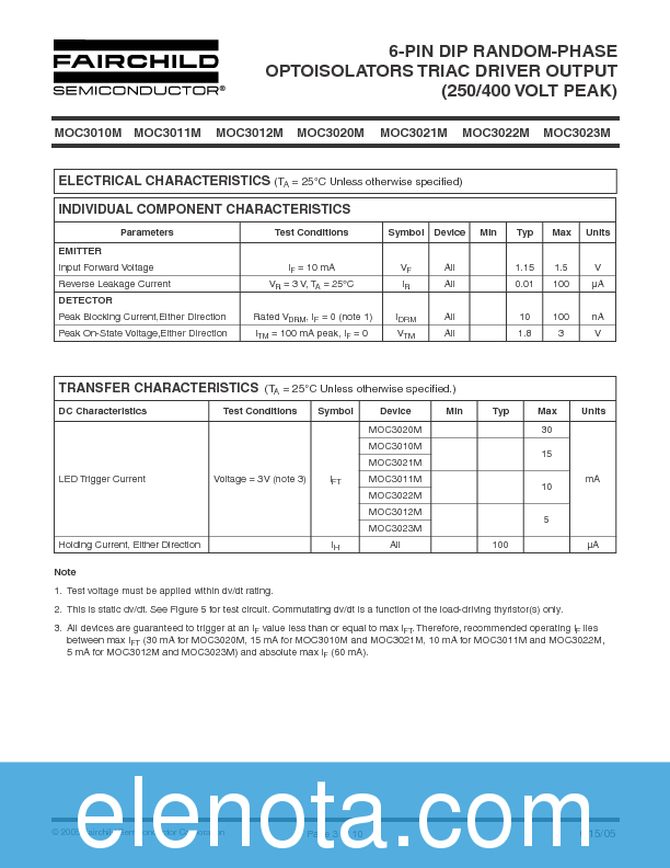 MOC3023-M Datasheet PDF (522 KB) Fairchild | Pobierz z Elenota.pl