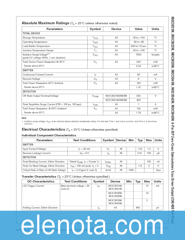 MOC3042-M Datasheet PDF (520 KB) Fairchild | Pobierz z Elenota.pl