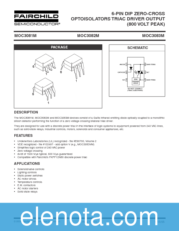 MOC3083-M Datasheet PDF (533 KB) Fairchild | Pobierz z Elenota.pl