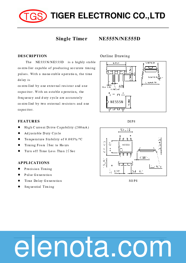 NE555D Datasheet PDF (1.51 MB) Tiger Electronic Co | Pobierz z Elenota.pl