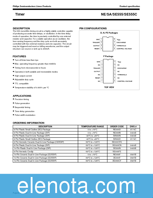 NE555N Datasheet PDF (124 KB) NXP Semiconductors | Pobierz z Elenota.pl