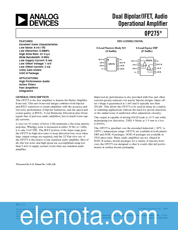 OP275 Datasheet PDF (189 KB) Analog Devices | Pobierz z Elenota.pl