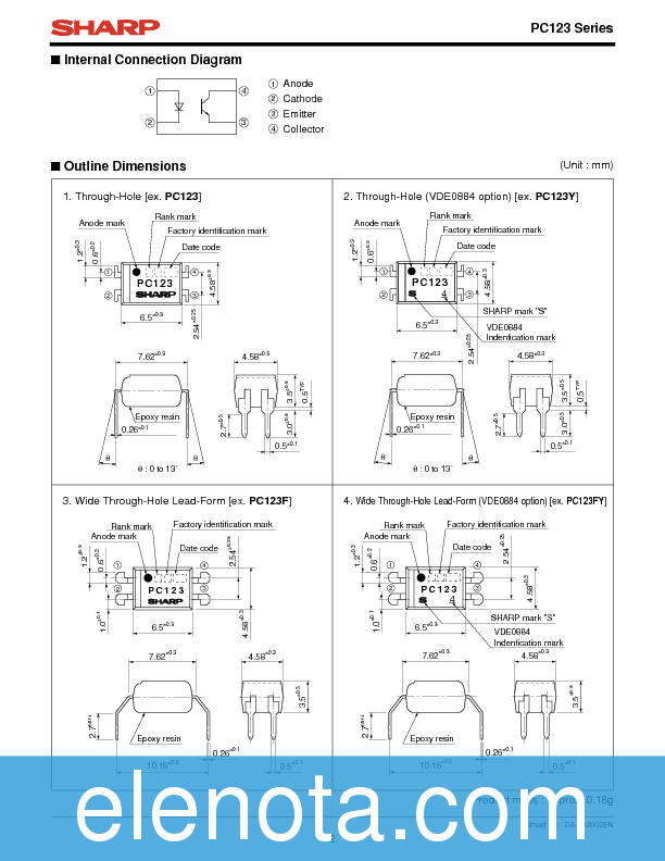 PC123 Datasheet PDF (313 KB) Sharp Pobierz z Elenota.pl