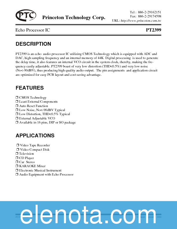 PT2399 Datasheet PDF (82 KB) PTC | Pobierz z Elenota.pl
