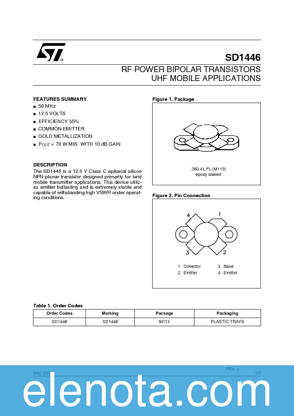 SD1446 Datasheet PDF (375 KB) STMicroelectronics | Pobierz z Elenota.pl
