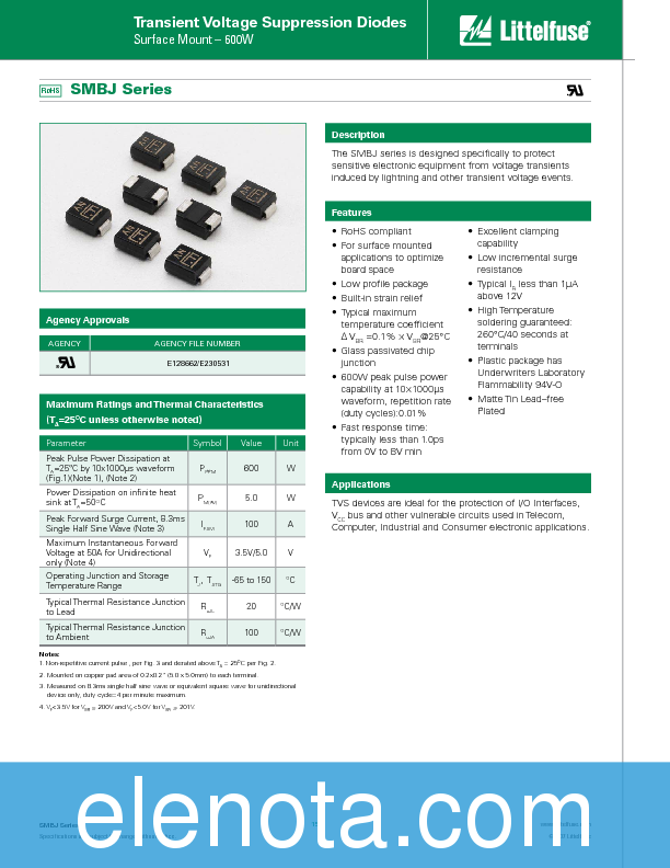SMBJ Datasheet PDF (133 KB) Littelfuse | Pobierz z Elenota.pl
