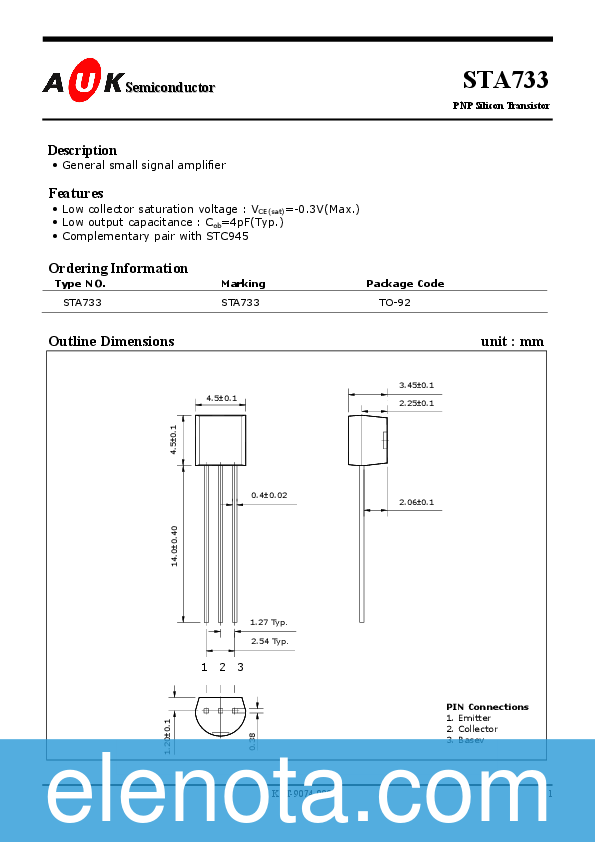 STA733 Datasheet PDF (189 KB) AUK Semiconductor | Pobierz z Elenota.pl