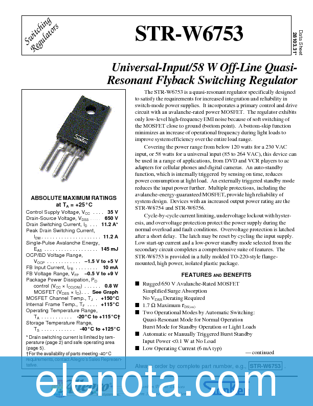 STRW6753 Datasheet PDF (207 KB) Allegro Microsystems | Pobierz z Elenota.pl