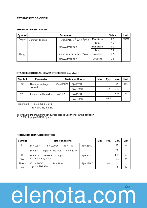 STTH2003CF Datasheet PDF (87 KB) STMicroelectronics | Pobierz z Elenota.pl