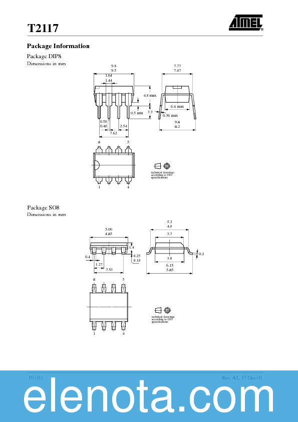 T2117 Datasheet PDF (80 KB) Atmel | Pobierz z Elenota.pl