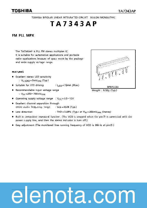 TA7343AP Datasheet PDF (379 KB) Toshiba | Pobierz z Elenota.pl