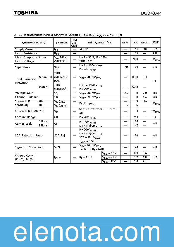 TA7343AP Datasheet PDF (379 KB) Toshiba | Pobierz z Elenota.pl