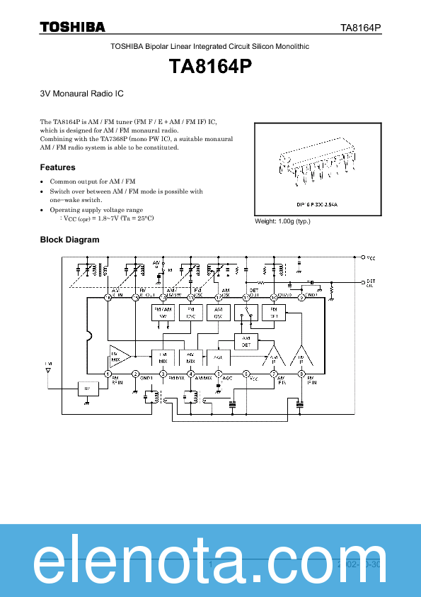 TA8164P Datasheet PDF (0.99 MB) Toshiba | Pobierz z Elenota.pl