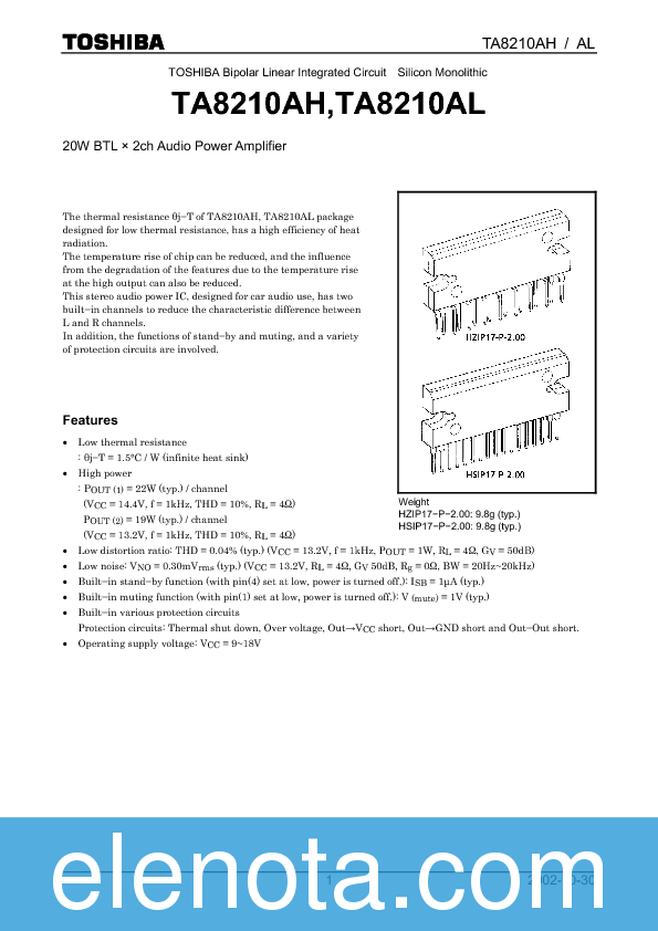 TA8210AH Datasheet PDF (0.97 MB) Toshiba | Pobierz z Elenota.pl