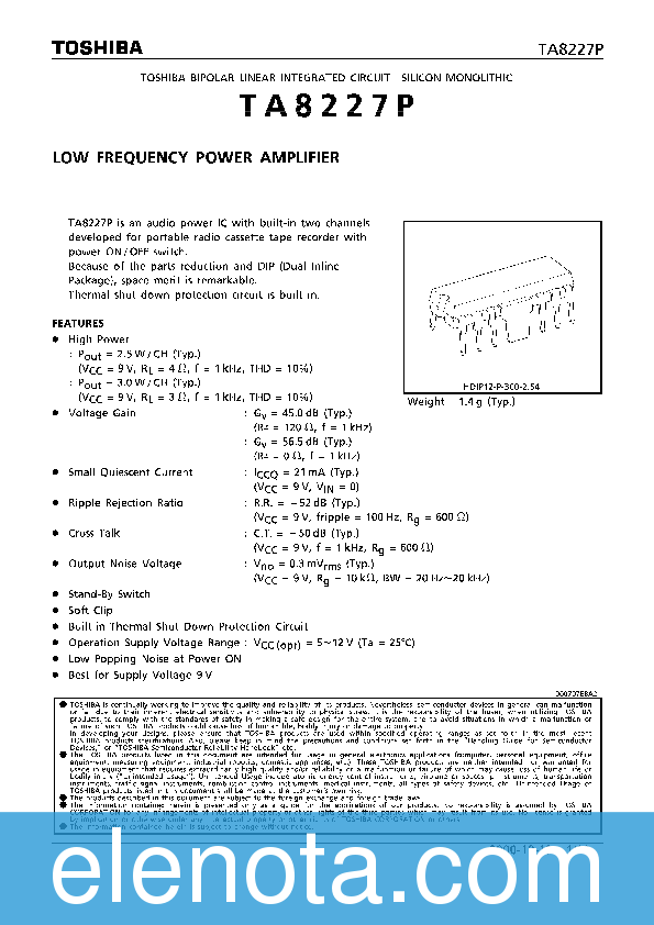 TA8227P Datasheet PDF (428 KB) Toshiba | Pobierz z Elenota.pl