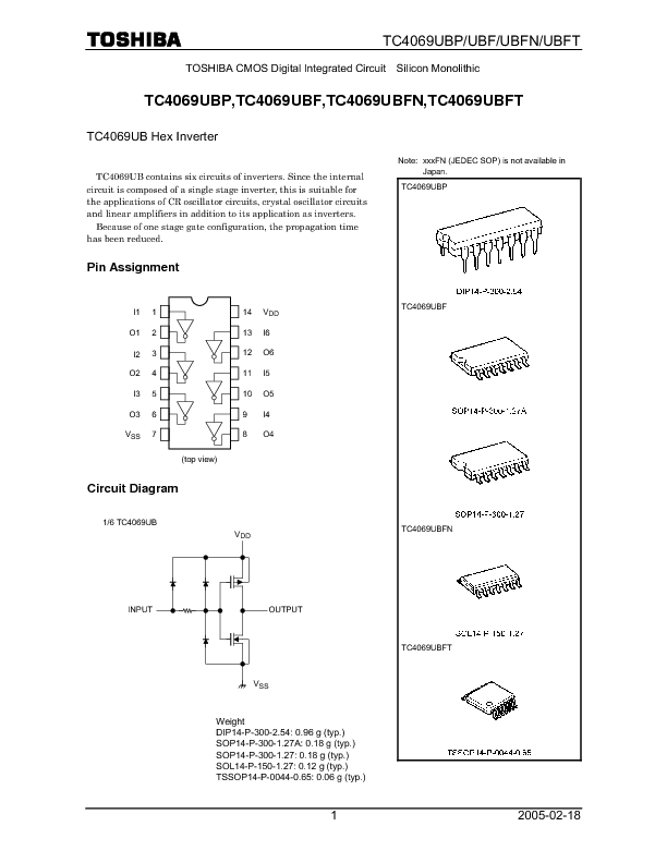 TC4069UBP Datasheet PDF (261 KB) Toshiba | Pobierz z Elenota.pl