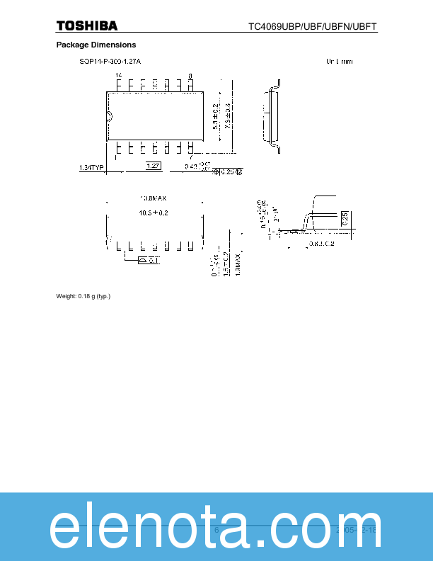TC4069UBP Datasheet PDF (261 KB) Toshiba | Pobierz z Elenota.pl