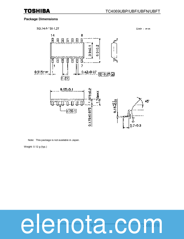 TC4069UBP Datasheet PDF (261 KB) Toshiba | Pobierz z Elenota.pl