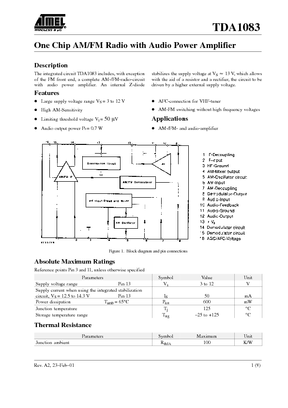 TDA1083 Datasheet PDF (300 KB) Atmel | Pobierz z Elenota.pl