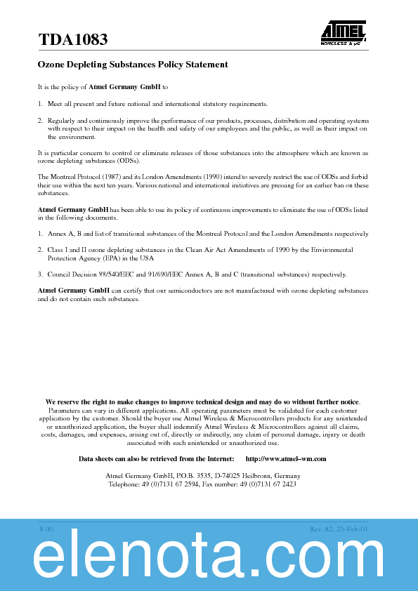 TDA1083 Datasheet PDF (300 KB) Atmel | Pobierz z Elenota.pl