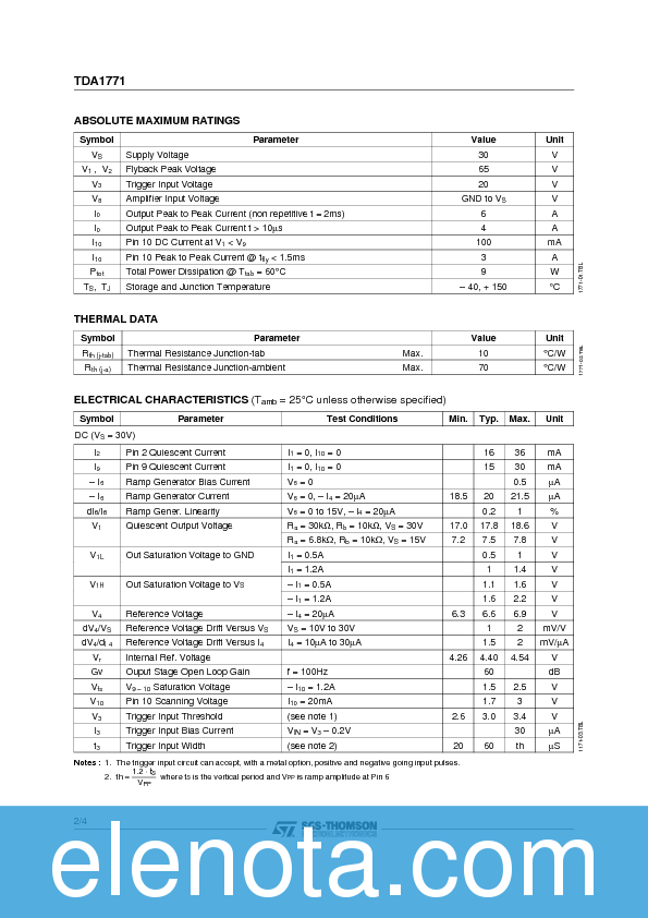 TDA1771 Datasheet PDF (75 KB) STMicroelectronics | Pobierz z Elenota.pl