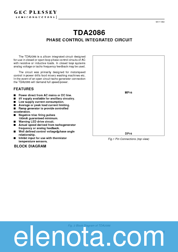 TDA2086 Datasheet PDF (44 KB) Zarlink Semiconductor | Pobierz z Elenota.pl