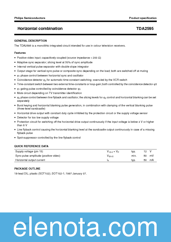 TDA2595 Datasheet PDF (86 KB) Philips | Pobierz z Elenota.pl