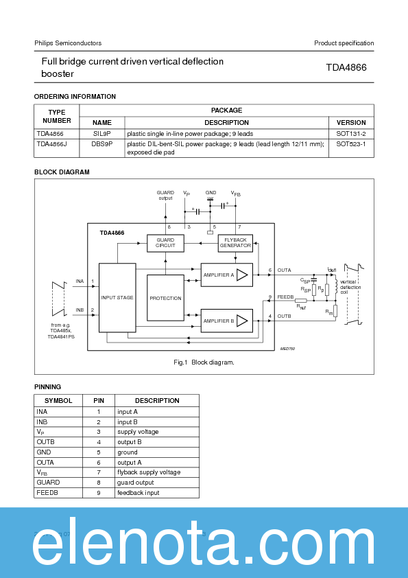 TDA4866 Datasheet PDF (109 KB) Philips | Pobierz z Elenota.pl