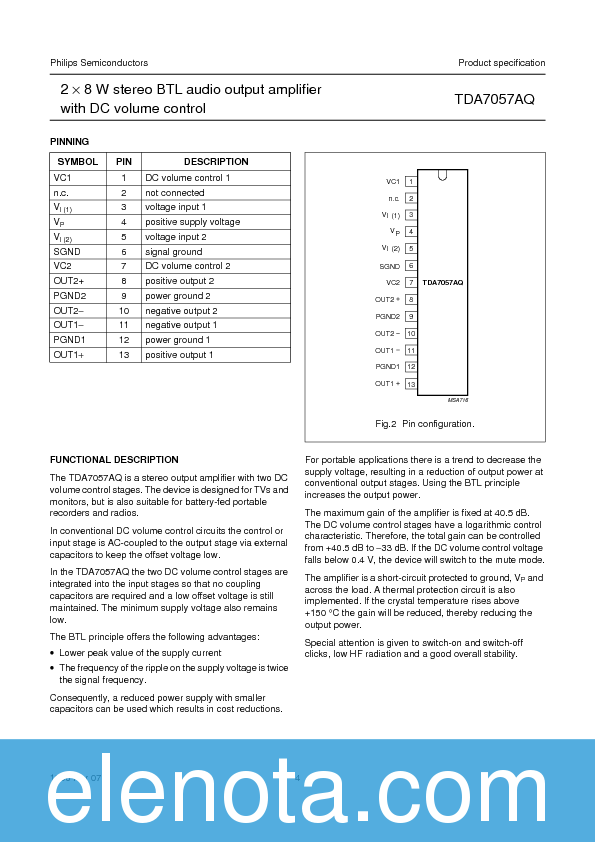 TDA7057AQ Datasheet PDF (95 KB) Philips | Pobierz z Elenota.pl