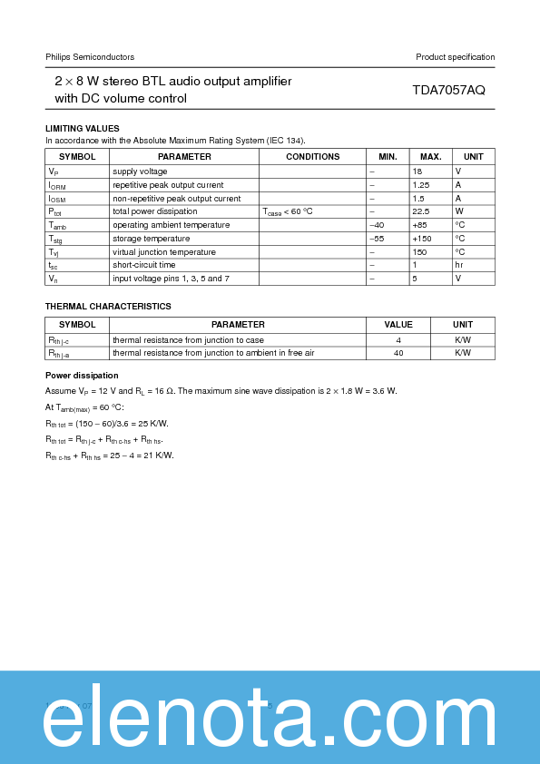 TDA7057AQ Datasheet PDF (95 KB) Philips | Pobierz z Elenota.pl
