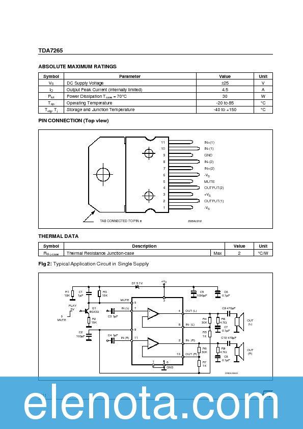 TDA7265 Datasheet PDF (165 KB) STMicroelectronics | Pobierz z Elenota.pl