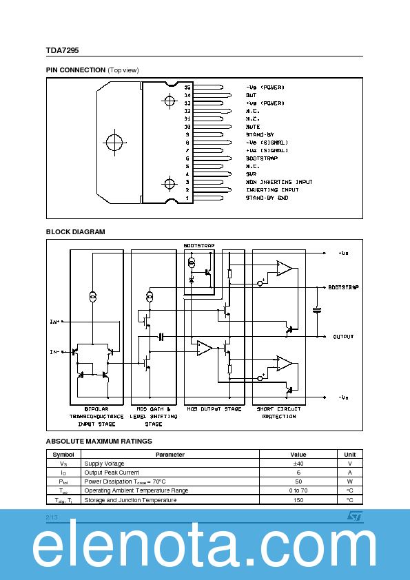 TDA7295 Datasheet PDF (222 KB) STMicroelectronics | Pobierz z Elenota.pl