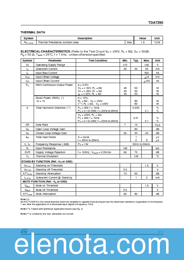 TDA7295 Datasheet PDF (222 KB) STMicroelectronics | Pobierz z Elenota.pl