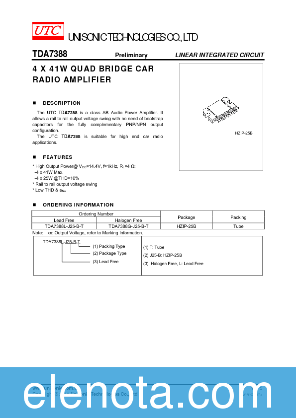 TDA7388 Datasheet PDF (189 KB) Unisonic Technologies | Pobierz z Elenota.pl
