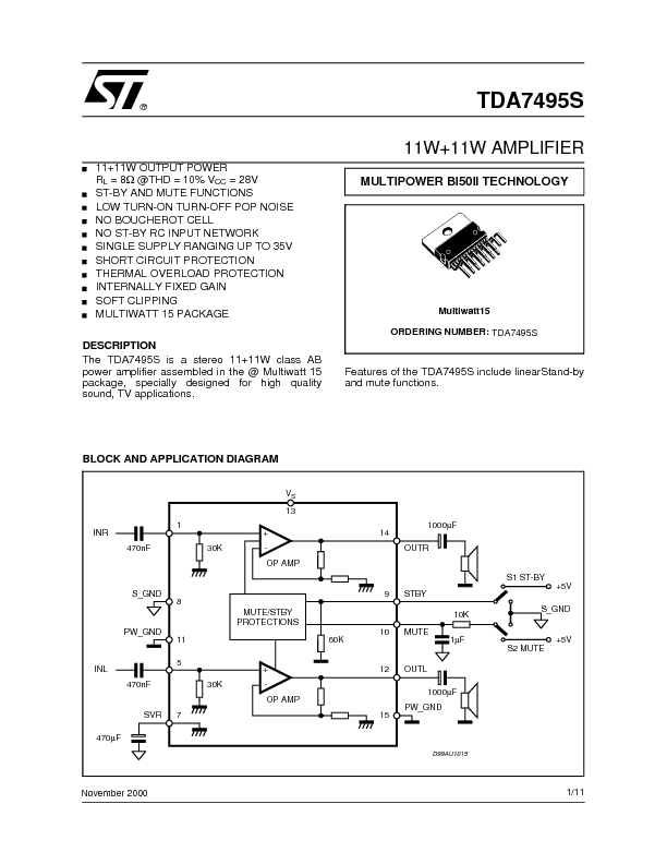 TDA7495S Datasheet PDF (180 KB) STMicroelectronics | Pobierz z Elenota.pl