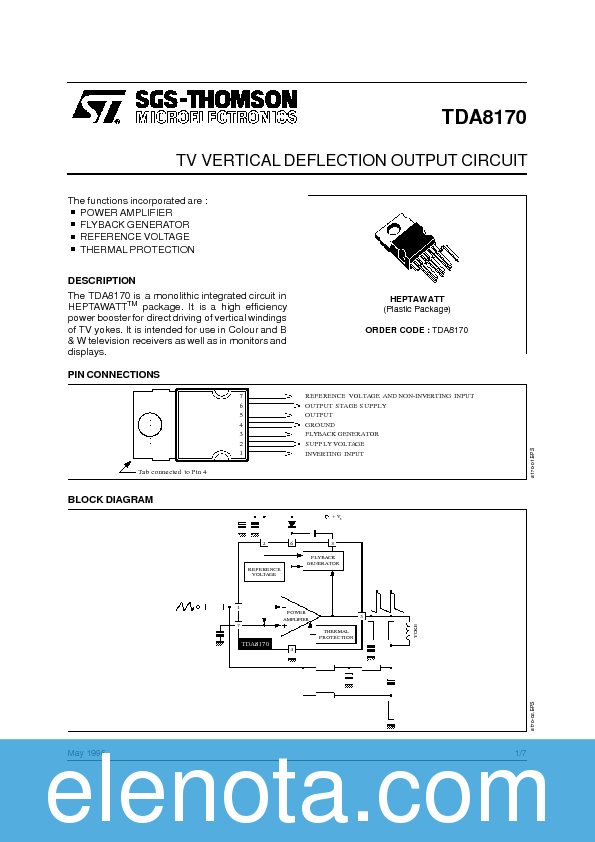 TDA8170 Datasheet PDF (109 KB) STMicroelectronics | Pobierz z Elenota.pl