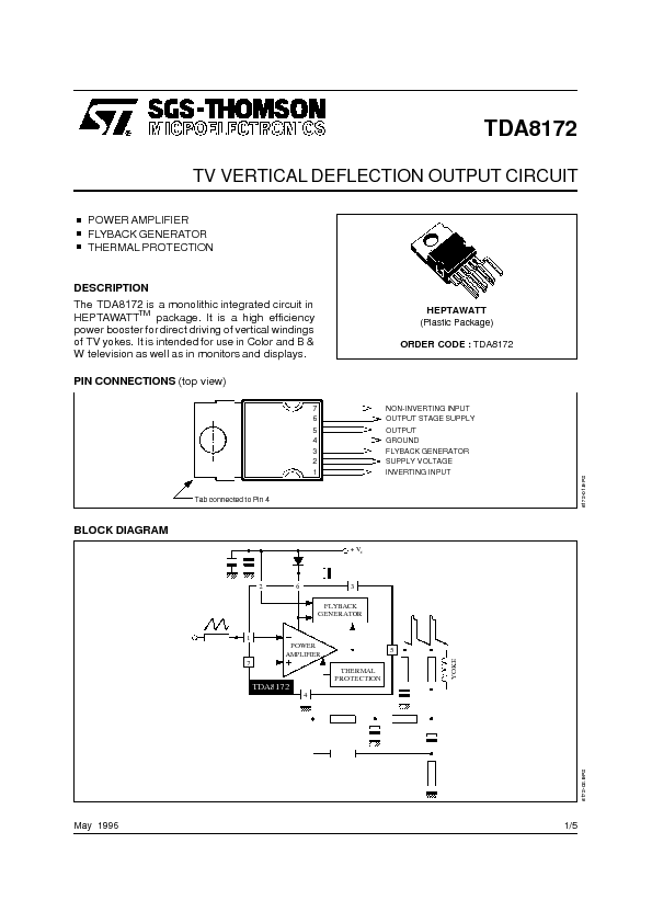 TDA8172 Datasheet PDF (60 KB) STMicroelectronics | Pobierz z Elenota.pl