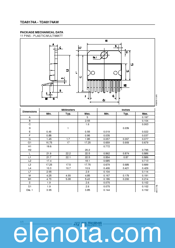 TDA8174AW Datasheet PDF (62 KB) STMicroelectronics | Pobierz z Elenota.pl