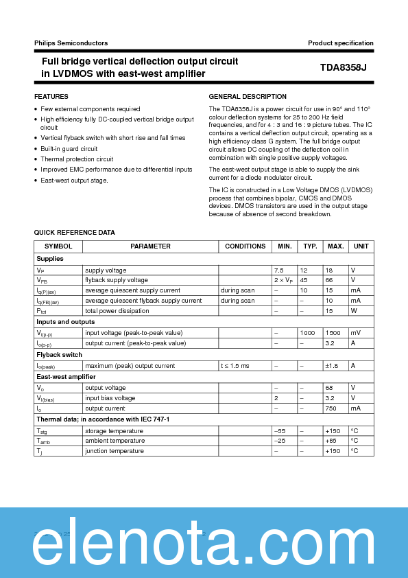 TDA8358J Datasheet PDF (118 KB) Philips | Pobierz z Elenota.pl