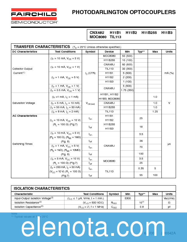 TIL113 Datasheet PDF (159 KB) Fairchild Pobierz z Elenota.pl
