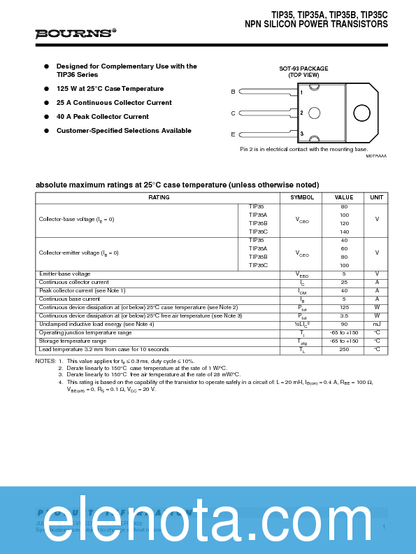 TIP35 Datasheet PDF (111 KB) Bourns | Pobierz z Elenota.pl