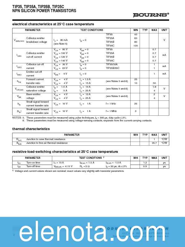 TIP35 Datasheet PDF (111 KB) Bourns | Pobierz z Elenota.pl
