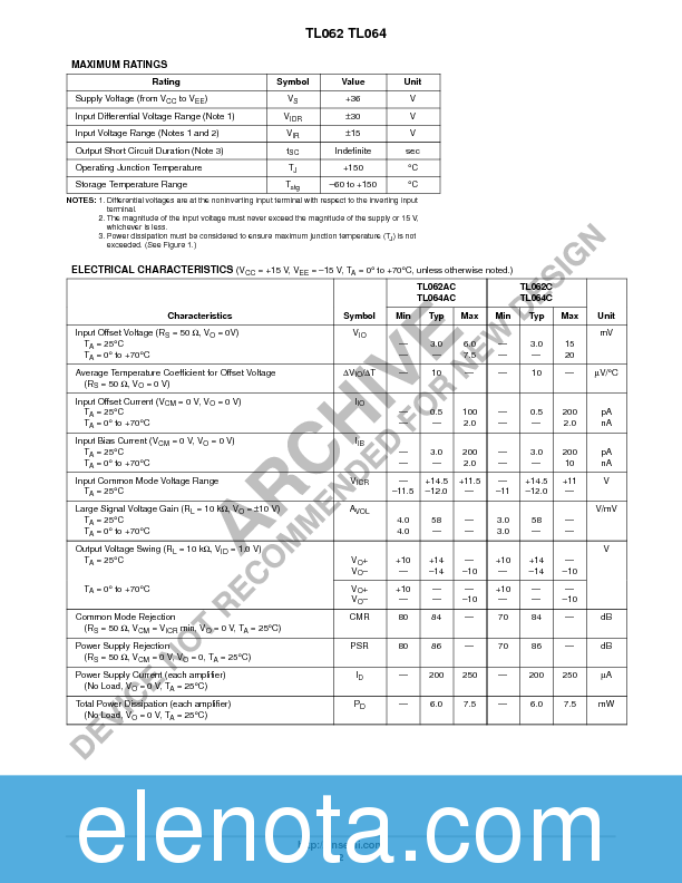 TL062 Datasheet PDF (193 KB) ON Semiconductor | Pobierz z Elenota.pl