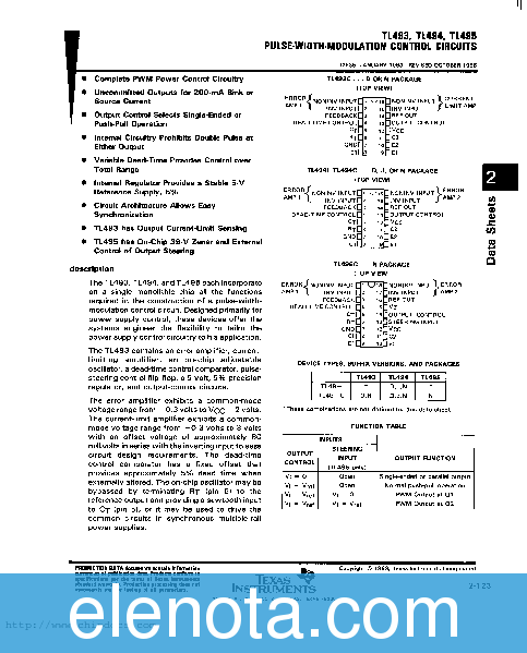 TL494CN Datasheet PDF (214 KB) Texas Instruments | Pobierz z Elenota.pl
