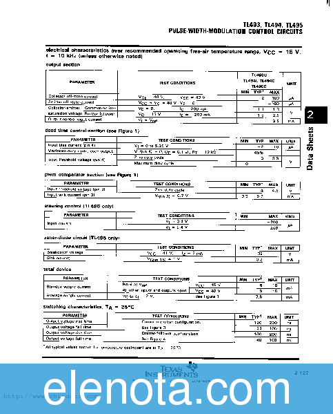 TL494CN Datasheet PDF (214 KB) Texas Instruments | Pobierz z Elenota.pl