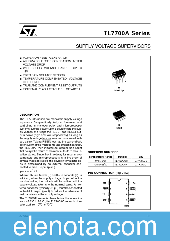 TL7702 Datasheet PDF (393 KB) STMicroelectronics | Pobierz z Elenota.pl