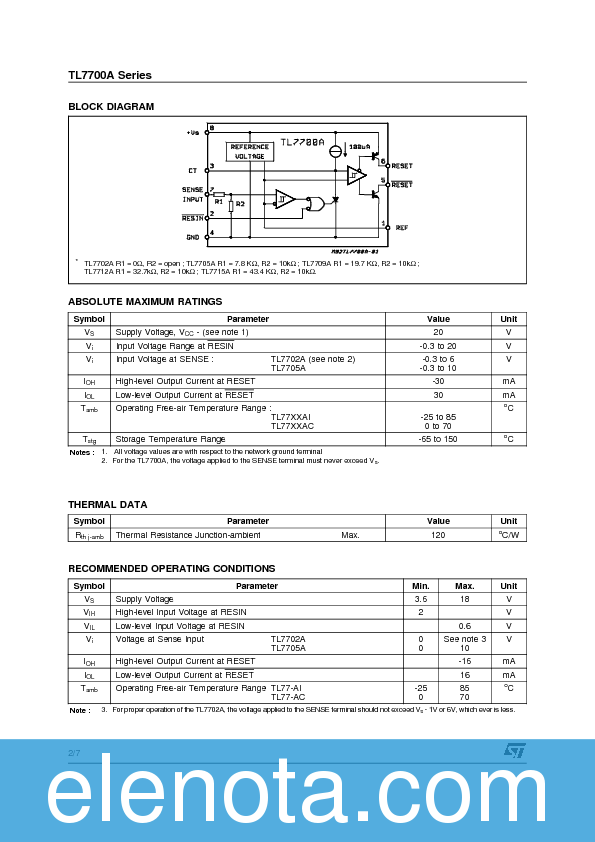 TL7702 Datasheet PDF (393 KB) STMicroelectronics | Pobierz z Elenota.pl