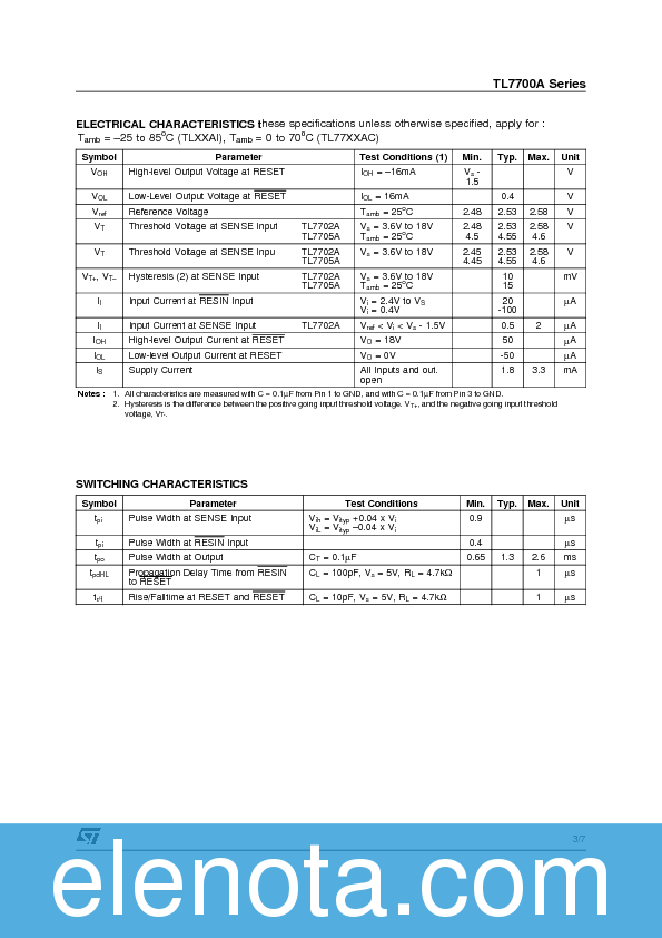 TL7702 Datasheet PDF (393 KB) STMicroelectronics | Pobierz z Elenota.pl
